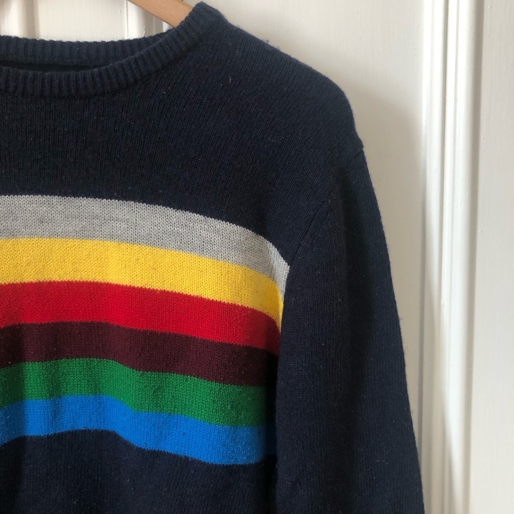 Men's Multicolor 80s Inspired Striped Wool Blend Crewneck Sweater Small - Picture 3 of 7
